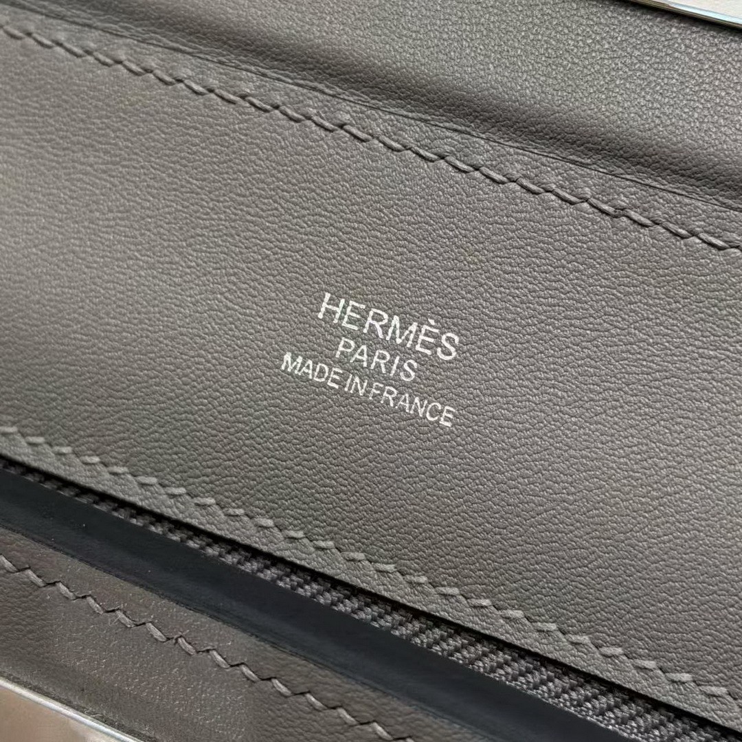 Hermes Kelly 2424 24/24 Bag 21CM Handmade In Evercolor and Swift Calfskin Leather Silver Hardware 0L Gris Meyer - Image 15
