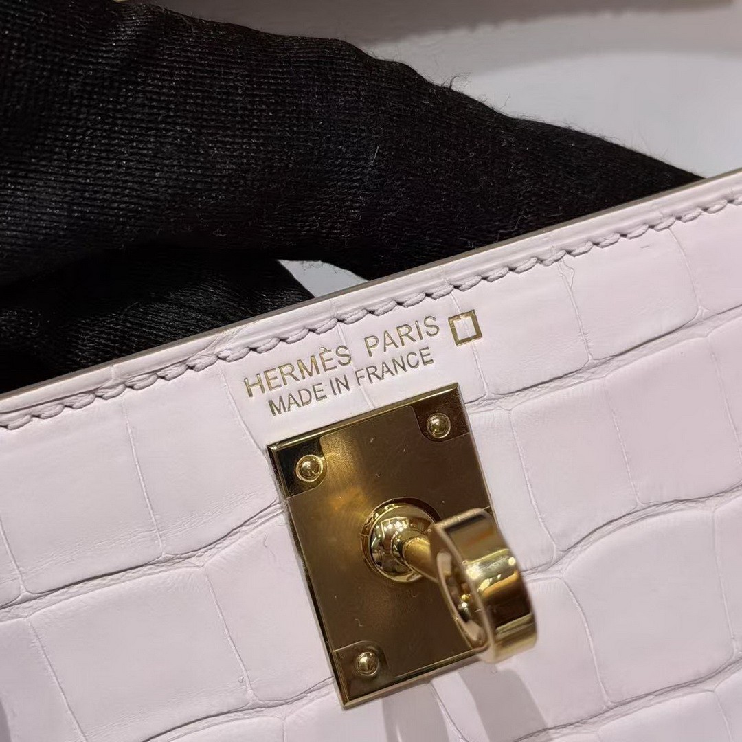 Hermes Kelly Mini 2 19CM Bag Handmade In Alligator Imported Leather From Mississippi Gold Hardware 09 Mauve Pale - Image 16