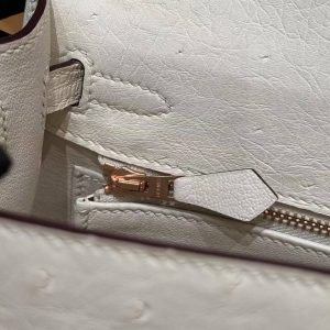 Hermes Kelly 25 Bag Handmade In KK Ostrich Imported Leather From South Africa Rose Gold Hardware 8L Beton - Image 6