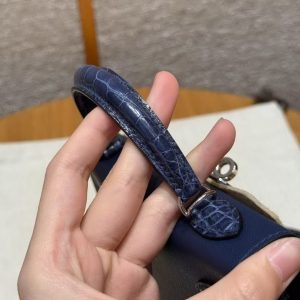 Hermes Kelly Mini 2 19CM Bag Handmade In Madame and Alligator Imported Leather from Mississippi Silver Hardware 73 Blue Saphir - Image 6