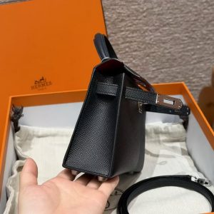 Hermes Kelly Mini 2 19CM Bag Handmade In Epsom Calfskin Leather Silver Hardware 89 Noir 76 Blue Indigo K1 Rouge Grenat - Image 17