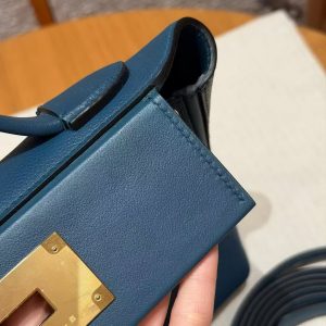 Hermes Kelly Mini 2424 24/24 Bag 21CM Handmade In Evercolor and Swift Calfskin Leather Gold Hardware 1P Colvert - Image 5