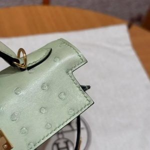 Hermes Kelly Mini 2 19 CM Bag Handmade In KK Ostrich Leather from South Africa Rose Gold Hardware 3i Vert Criquet - Image 8