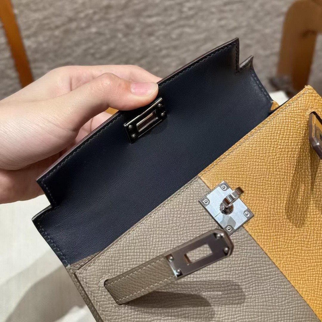 Hermes Kelly Mini 2 19CM Bag Handmade In Epsom Calfskin Leather Silver Hardware 18 Etoupe 2S Sesame 2Z Blue Nuit - Image 10