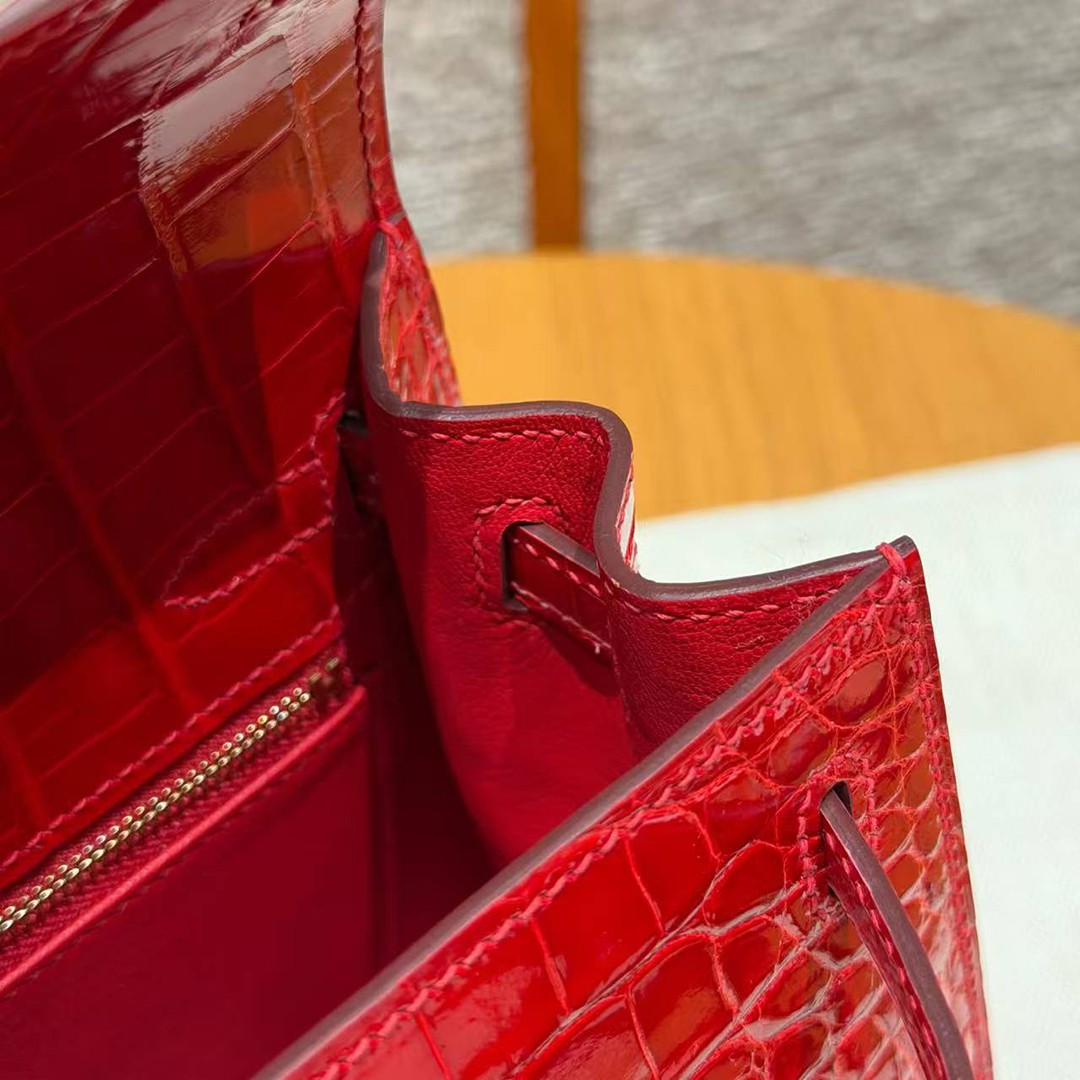 Hermes Kelly 25 Bag Handmade In Bright Faced Alligator Leather from Mississippi Gold Hardware 95 Braise - Image 16
