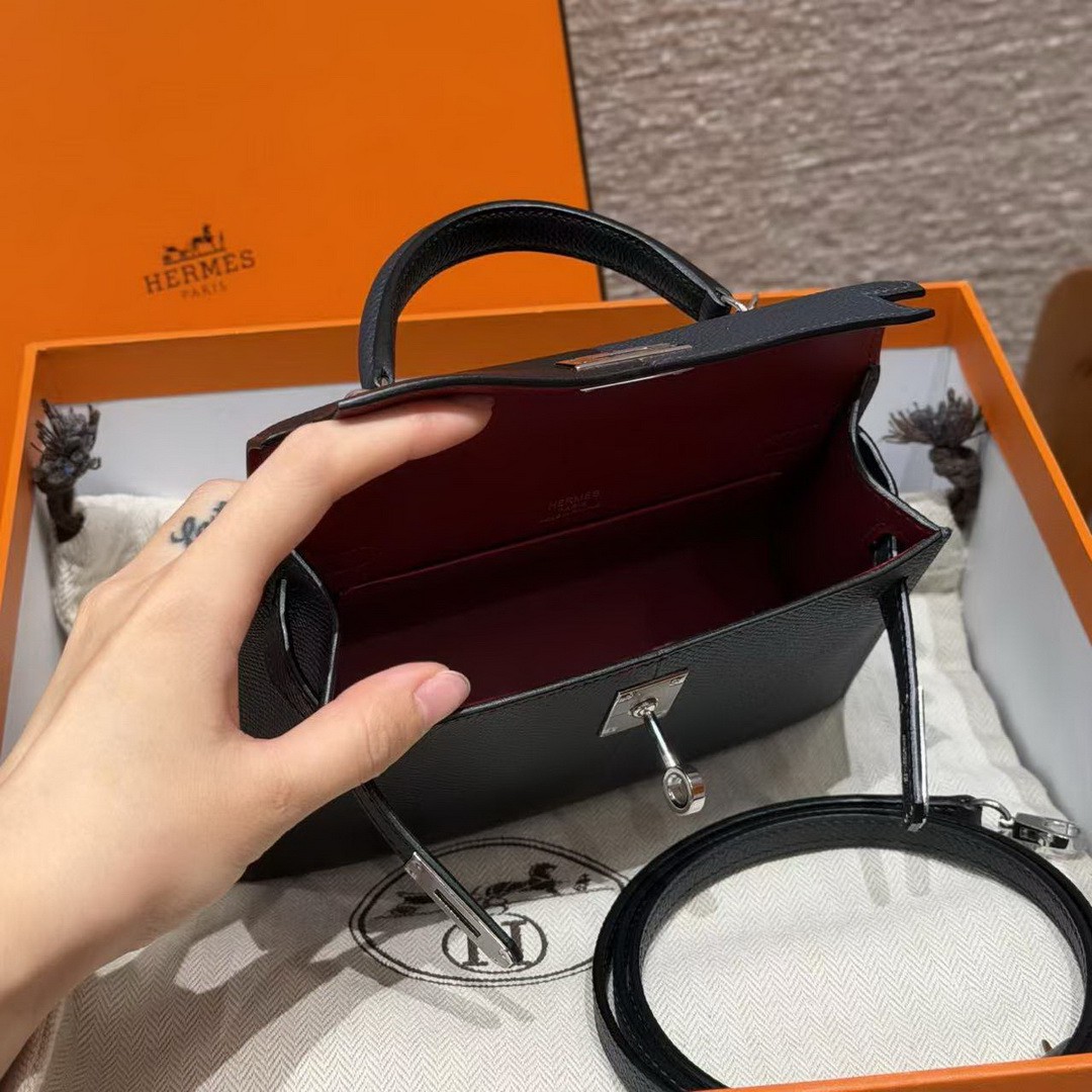 Hermes Kelly Mini 2 19CM Bag Handmade In Epsom Calfskin Leather Silver Hardware 89 Noir 76 Blue Indigo K1 Rouge Grenat - Image 22