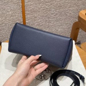 Hermes Kelly Mini 2424 24/24 Bag 21CM Handmade In Evercolor and Swift Calfskin Leather Silver Hardware 73 Blue Saphir - Image 24