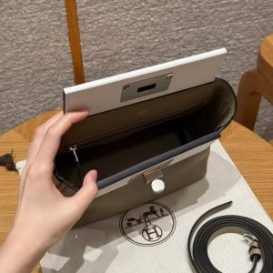 Hermes Kelly 2424 24/24 Bag 21CM Handmade In Evercolor and Swift Calfskin Leather Silver Hardware 8Q Beige Marfa 0U New White - Image 11