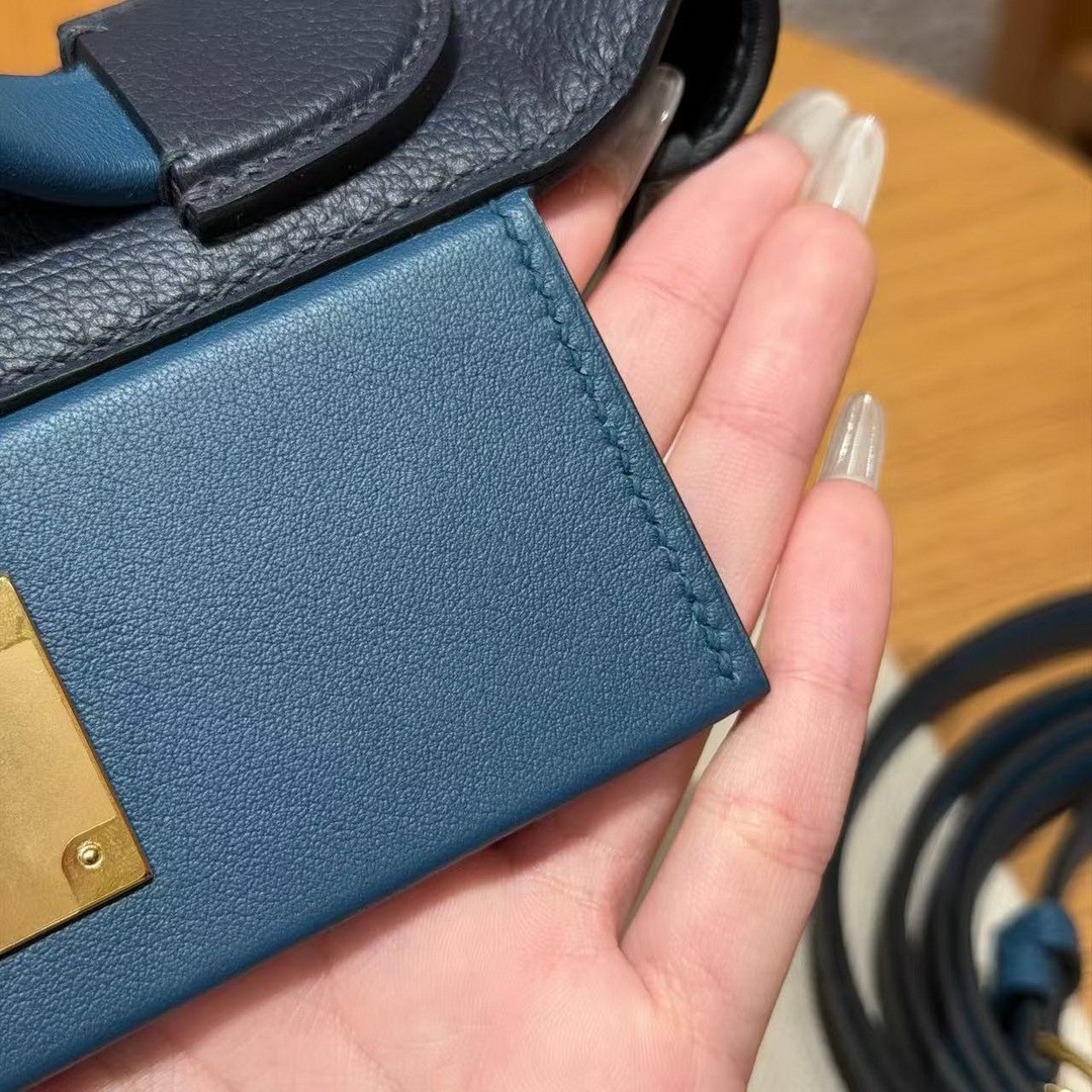 Hermes Kelly Mini 2424 24/24 Bag 21CM Handmade In Evercolor and Swift Calfskin Leather Gold Hardware 2Z Blue Nuit 7U Blue Navy - Image 6