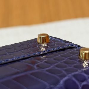Hermes Kelly Mini 2 19CM Bag Handmade In Bright Faced Alligator Leather from Mississippi Gold Hardware M3 Blue Encer - Image 4