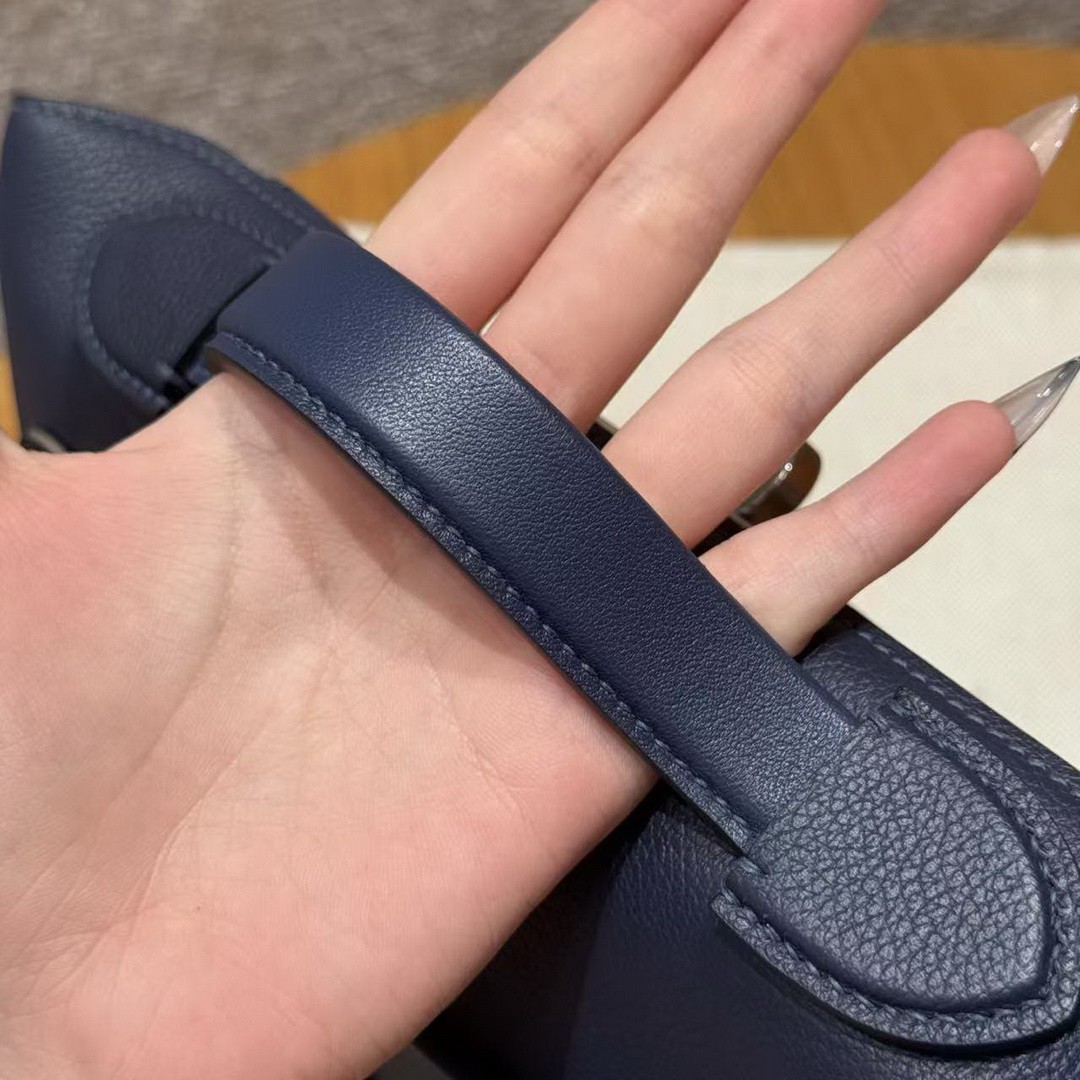 Hermes Kelly Mini 2424 24/24 Bag 21CM Handmade In Evercolor and Swift Calfskin Leather Silver Hardware 73 Blue Saphir - Image 20