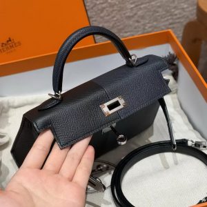 Hermes Kelly Mini 2 19CM Bag Handmade In Epsom Calfskin Leather Silver Hardware 89 Noir 76 Blue Indigo K1 Rouge Grenat - Image 15