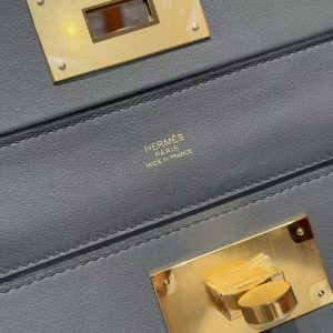 Hermes Kelly Mini 2424 24/24 Bag 21CM Handmade In Evercolor and Swift Calfskin Leather Gold Hardware 0L Gris Meyer - Image 15