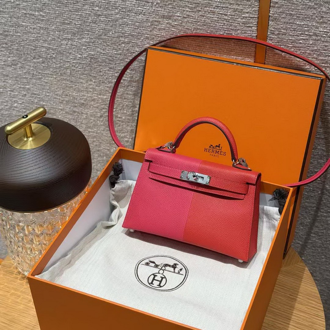 Hermes Kelly Mini 2 19CM Bag Handmade In Epsom Calfskin Leather Silver Hardware l6 Rose Extreme S3 Rouge Coeur B3 Blue Zanzibar - Image 10