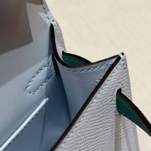 Hermes Kelly Mini 2 19CM Bag Handmade In Epsom Calfskin Leather Silver Hardware T0 Blue Brume 37 Gold O6 Vert Jade - Image 9