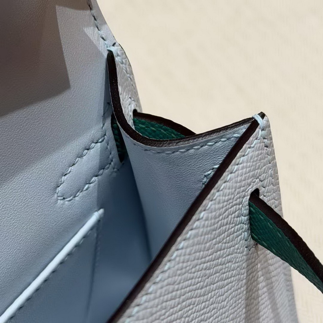 Hermes Kelly Mini 2 19CM Bag Handmade In Epsom Calfskin Leather Silver Hardware T0 Blue Brume 37 Gold O6 Vert Jade - Image 9