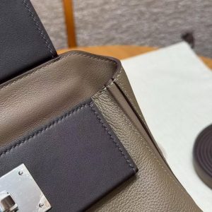 Hermes Kelly 2424 24/24 Bag 21CM Handmade In Evercolor and Swift Calfskin Leather Silver Hardware 18 Etoupe 46 Ebene - Image 10