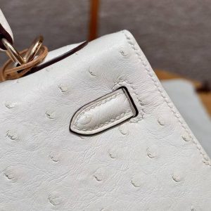 Hermes Kelly 25 Bag Handmade In KK Ostrich Imported Leather From South Africa Rose Gold Hardware 8L Beton - Image 9