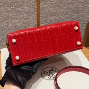 Hermes Kelly 25 Bag Handmade In Bright Faced Alligator Leather from Mississippi Gold Hardware 95 Braise - Image 18
