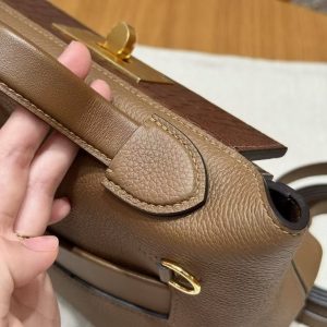 Hermes Kelly Mini 2424 24/24 Bag 21CM Handmade In Togo Calfskin Leather Matte American Crocodile Gold Hardware 3G Alezan - Image 11