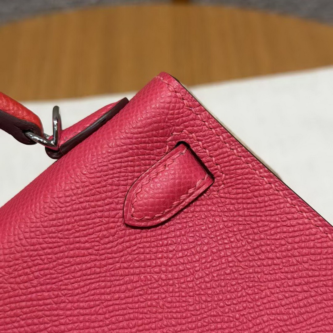 Hermes Kelly Mini 2 19CM Bag Handmade In Epsom Calfskin Leather Silver Hardware l6 Rose Extreme S3 Rouge Coeur B3 Blue Zanzibar - Image 5