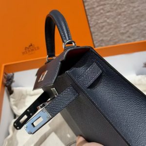 Hermes Kelly Mini 2 19CM Bag Handmade In Epsom Calfskin Leather Silver Hardware 89 Noir 76 Blue Indigo K1 Rouge Grenat - Image 16