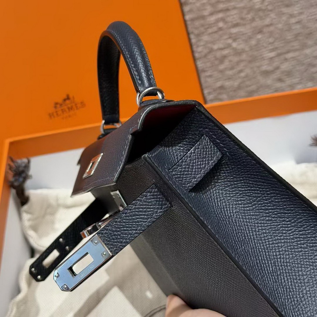 Hermes Kelly Mini 2 19CM Bag Handmade In Epsom Calfskin Leather Silver Hardware 89 Noir 76 Blue Indigo K1 Rouge Grenat - Image 16
