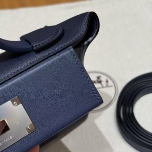 Hermes Kelly Mini 2424 24/24 Bag 21CM Handmade In Evercolor and Swift Calfskin Leather Silver Hardware 73 Blue Saphir - Image 6