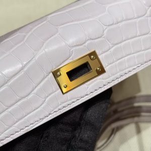 Hermes Kelly Mini 2 19CM Bag Handmade In Alligator Imported Leather From Mississippi Gold Hardware 09 Mauve Pale - Image 9