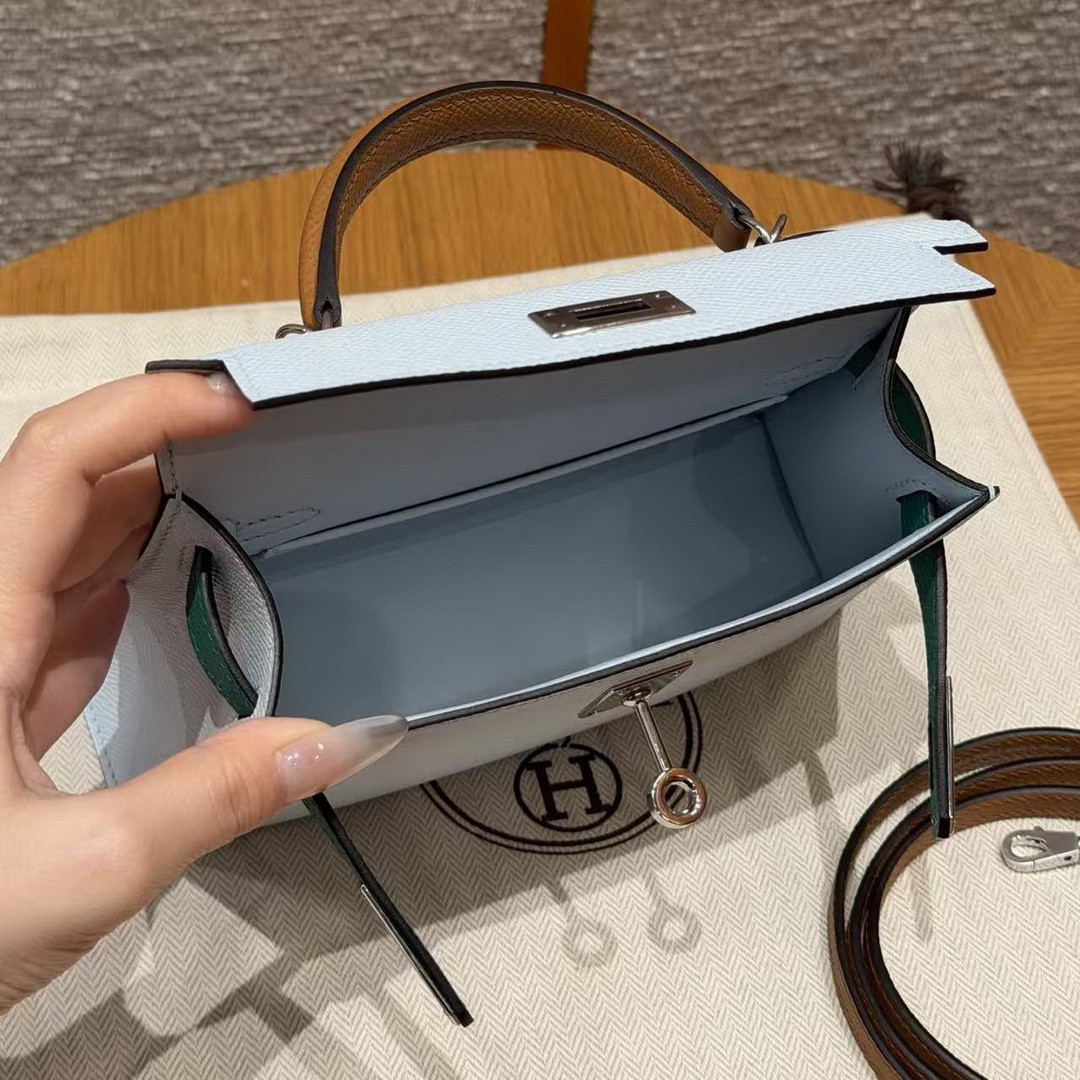Hermes Kelly Mini 2 19CM Bag Handmade In Epsom Calfskin Leather Silver Hardware T0 Blue Brume 37 Gold O6 Vert Jade - Image 18