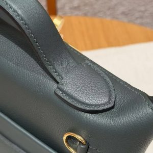 Hermes Kelly Mini 2424 24/24 Bag 21CM Handmade In Evercolor and Swift Calfskin Leather Gold Hardware Q0 Vert Mangrove - Image 6