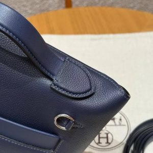 Hermes Kelly Mini 2424 24/24 Bag 21CM Handmade In Evercolor and Swift Calfskin Leather Silver Hardware 73 Blue Saphir - Image 16
