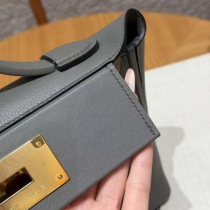 Hermes Kelly Mini 2424 24/24 Bag 21CM Handmade In Evercolor and Swift Calfskin Leather Gold Hardware 0L Gris Meyer - Image 6
