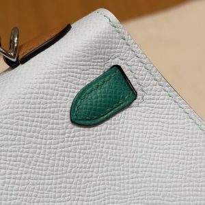 Hermes Kelly Mini 2 19CM Bag Handmade In Epsom Calfskin Leather Silver Hardware T0 Blue Brume 37 Gold O6 Vert Jade - Image 6