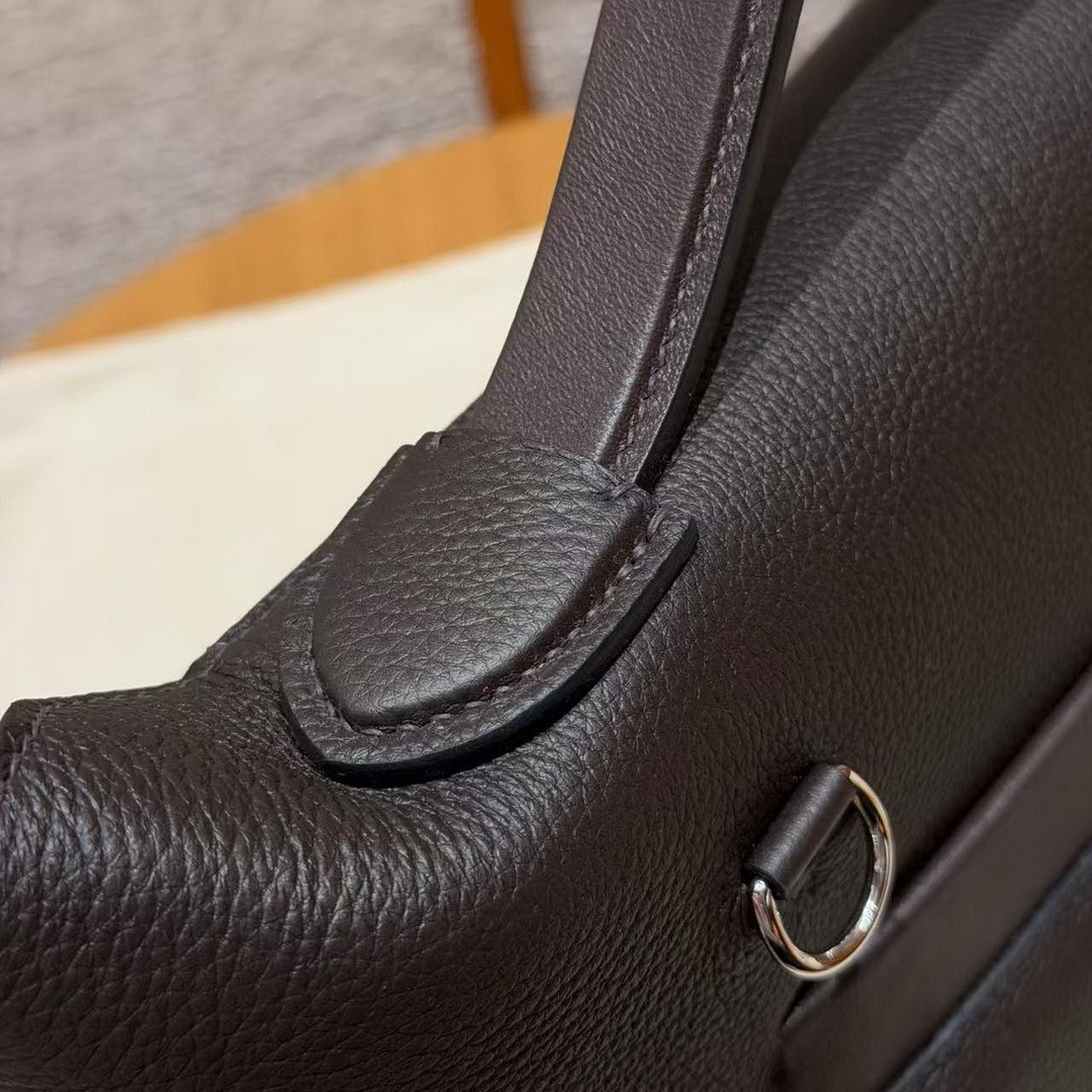 Hermes Kelly 2424 24/24 Bag 29CM Handmade In Evercolor and Swift Calfskin Leather Silver Hardware 47 Chocolate - Image 6