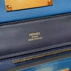 Hermes Kelly Mini 2424 24/24 Bag 21CM Handmade In Evercolor and Swift Calfskin Leather Gold Hardware 2Z Blue Nuit 7U Blue Navy - Image 15