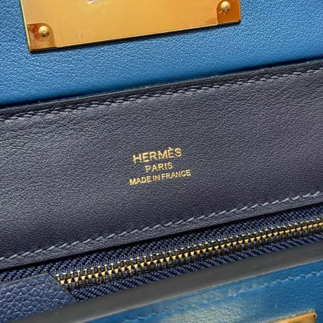 Hermes Kelly Mini 2424 24/24 Bag 21CM Handmade In Evercolor and Swift Calfskin Leather Gold Hardware 2Z Blue Nuit 7U Blue Navy - Image 15