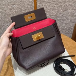 Hermes Kelly 2424 24/24 Bag 21CM Handmade In Evercolor and Swift Calfskin Leather Gold Hardware OG Rouge Sellier 90 Rramboise - Image 13