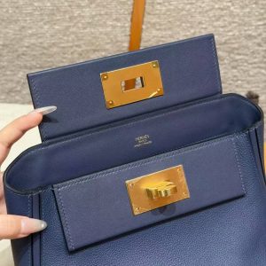 Hermes Kelly 2424 24/24 Bag 21CM Handmade In Evercolor and Swift Calfskin Leather Gold Hardware 73 Blue Saphir - Image 11