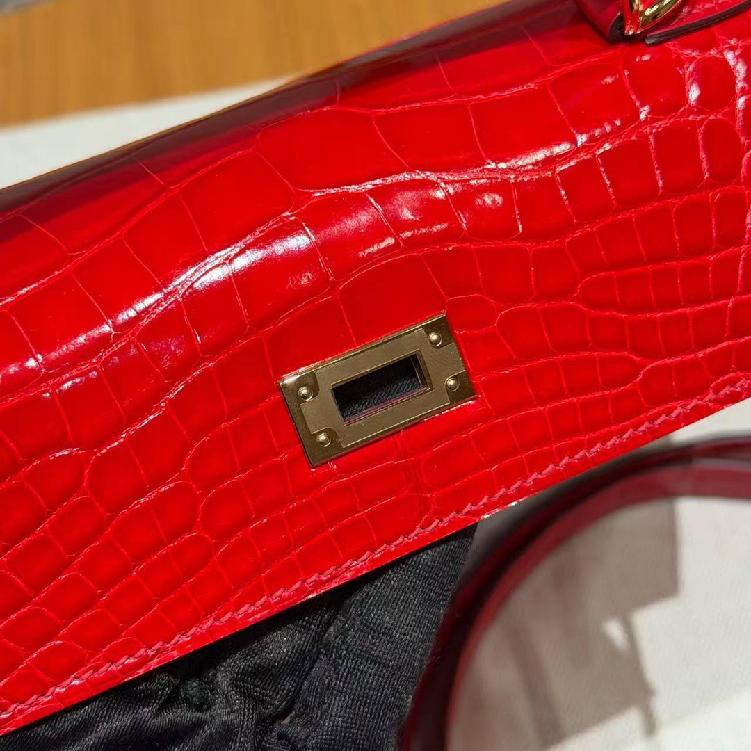 Hermes Kelly 25 Bag Handmade In Bright Faced Alligator Leather from Mississippi Gold Hardware 95 Braise - Image 9