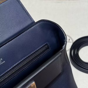 Hermes Kelly Mini 2424 24/24 Bag 21CM Handmade In Evercolor and Swift Calfskin Leather Silver Hardware 73 Blue Saphir - Image 3