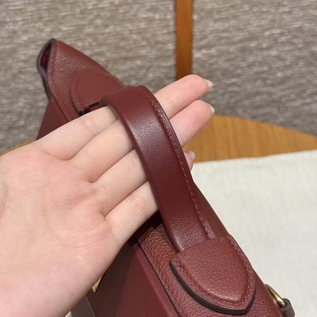 Hermes Kelly Mini 2424 24/24 Bag 21CM Handmade In Evercolor and Swift Calfskin Leather Gold Hardware 55 Rouge H - Image 13