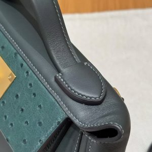 Hermes Kelly Mini 2424 24/24 Bag 21CM Handmade In Swift Calfskin Leather KK Ostrich Gold Hardware Vo Vert Rousseau - Image 10