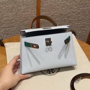 Hermes Kelly Mini 2 19CM Bag Handmade In Epsom Calfskin Leather Silver Hardware T0 Blue Brume 37 Gold O6 Vert Jade - Image 14