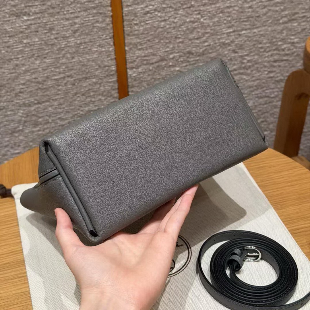 Hermes Kelly 2424 24/24 Bag 21CM Handmade In Evercolor and Swift Calfskin Leather Silver Hardware 8F Girs Etain - Image 17