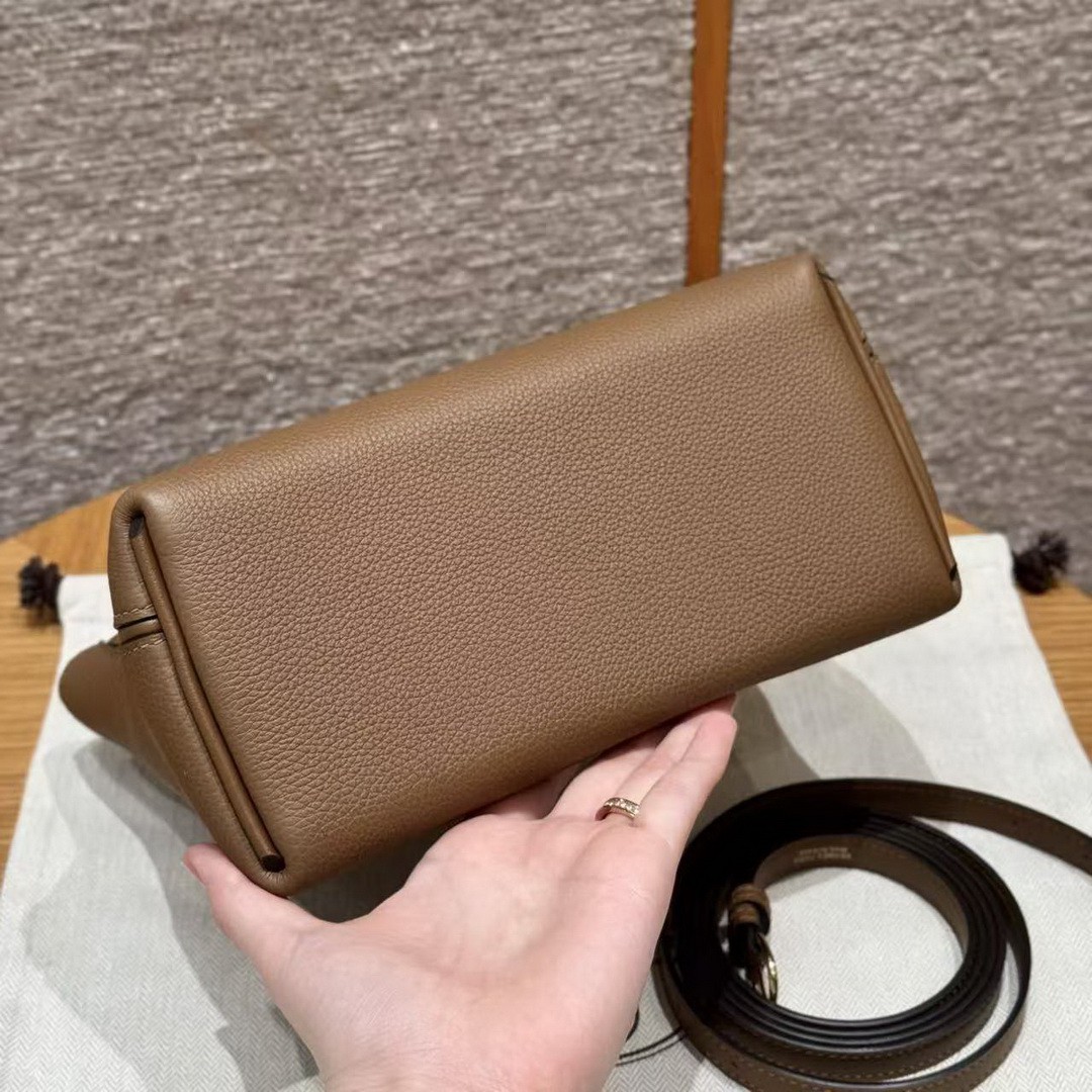 Hermes Kelly Mini 2424 24/24 Bag 21CM Handmade In Togo Calfskin Leather Matte American Crocodile Gold Hardware 3G Alezan - Image 16