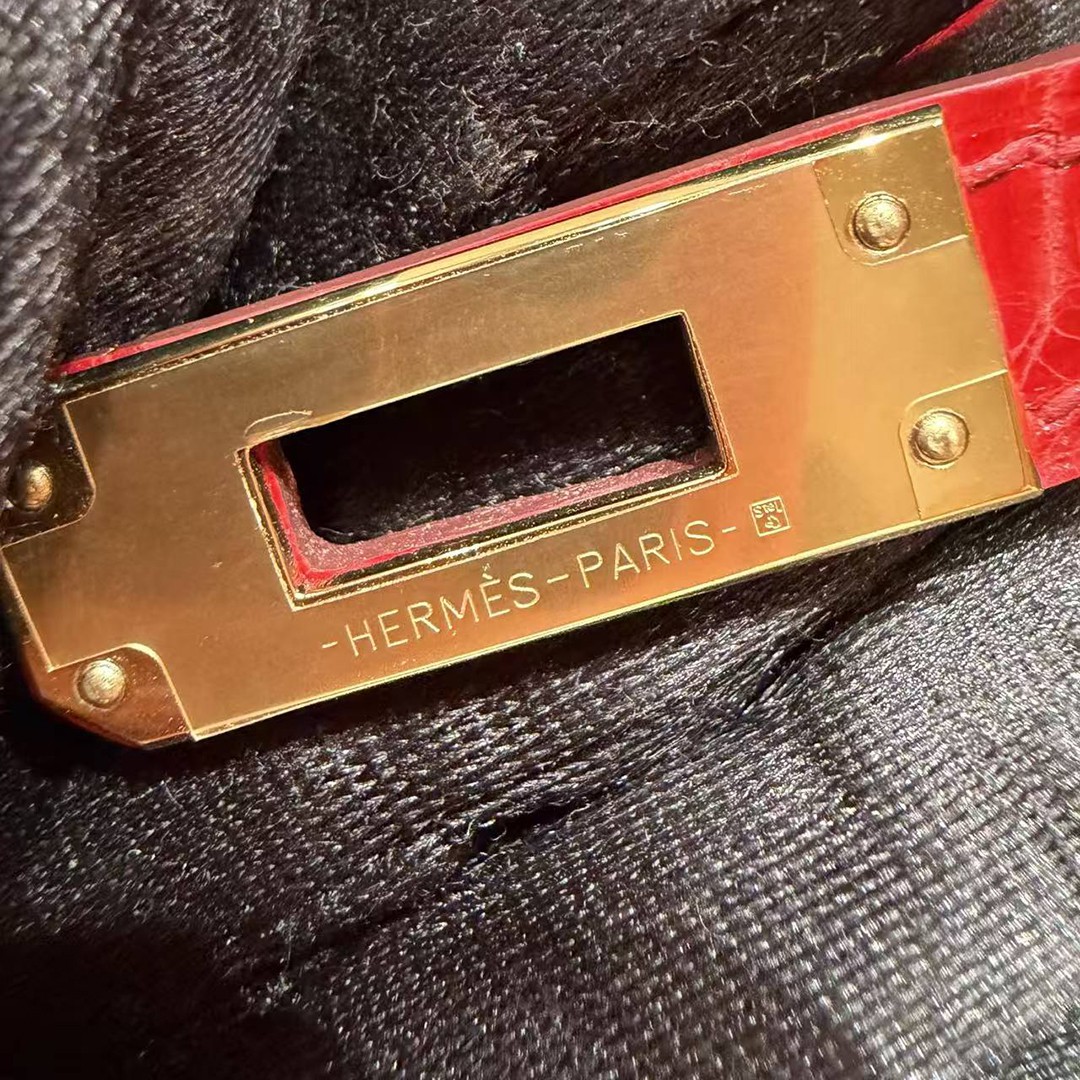 Hermes Kelly 25 Bag Handmade In Bright Faced Alligator Leather from Mississippi Gold Hardware 95 Braise - Image 17