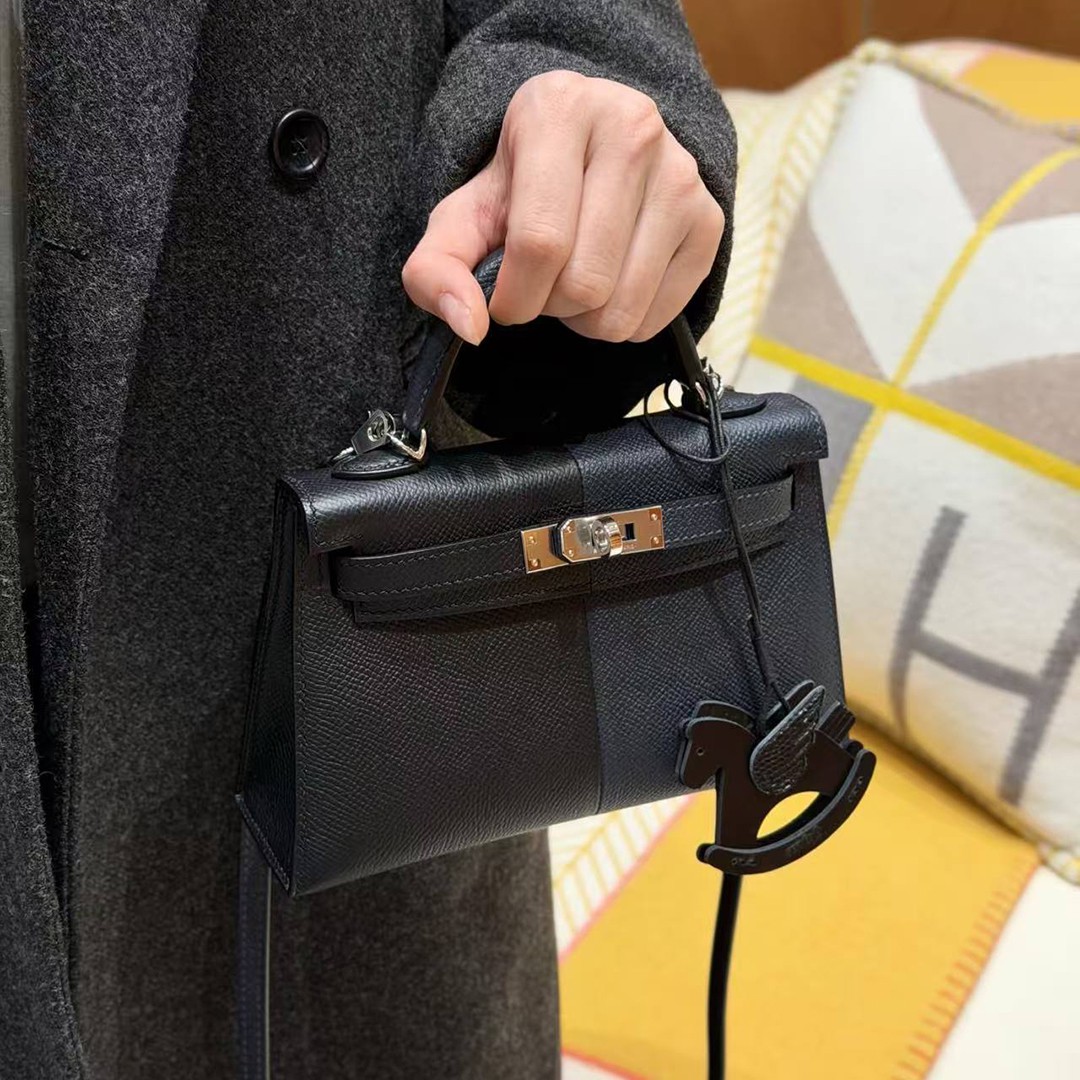 Hermes Kelly Mini 2 19CM Bag Handmade In Epsom Calfskin Leather Silver Hardware 89 Noir 76 Blue Indigo K1 Rouge Grenat - Image 3