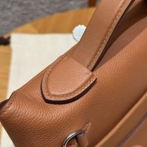 Hermes Kelly 2424 24/24 Bag 21CM Handmade In Evercolor and Swift Calfskin Leather Silver Hardware 37 Gold 0G Rouge Sellier 09 Mauve Pale - Image 7