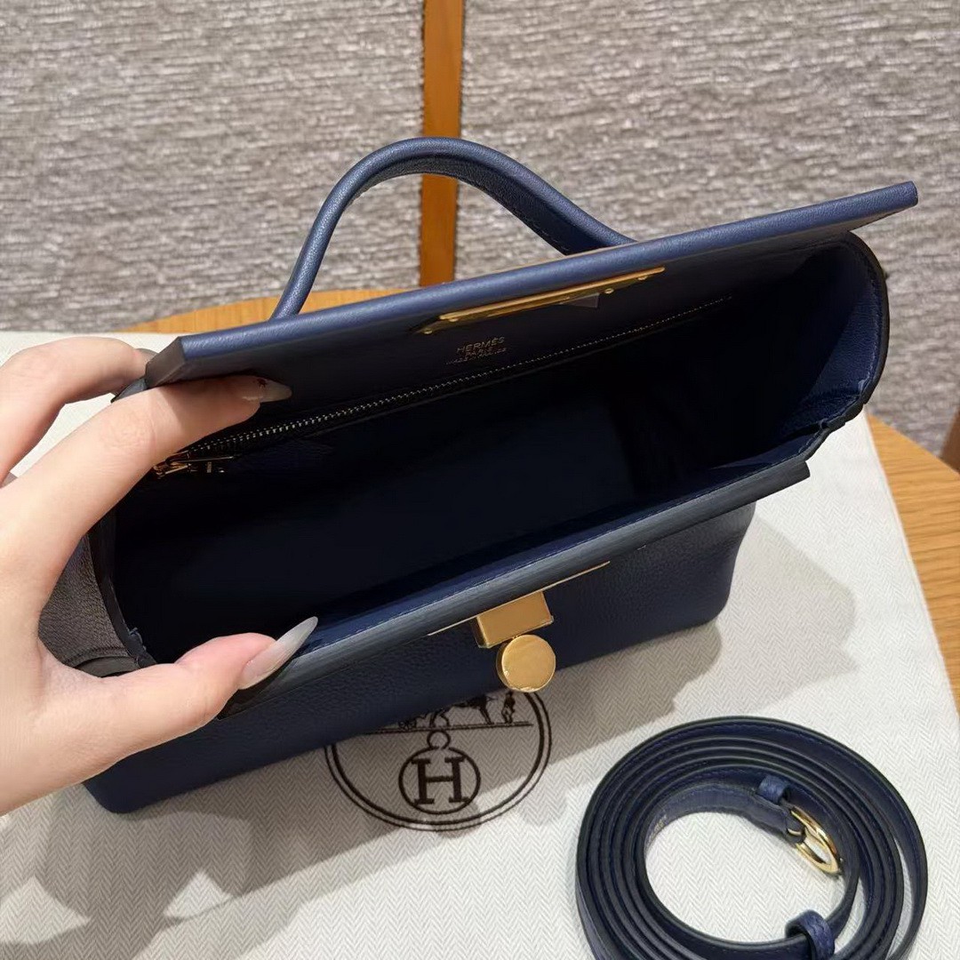 Hermes Kelly 2424 24/24 Bag 21CM Handmade In Evercolor and Swift Calfskin Leather Gold Hardware 73 Blue Saphir - Image 15
